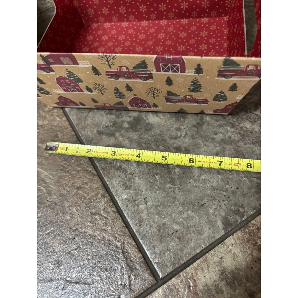 Christmas Farmhouse Cardboard Storage Bins Red Truck Barn Set of 3 Holiday Decor